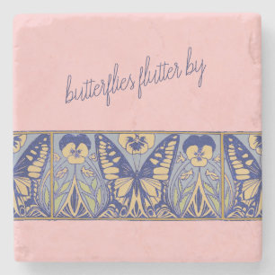 Vintage Jugendstil-Schmetterlinge und Stiefmütterc Steinuntersetzer