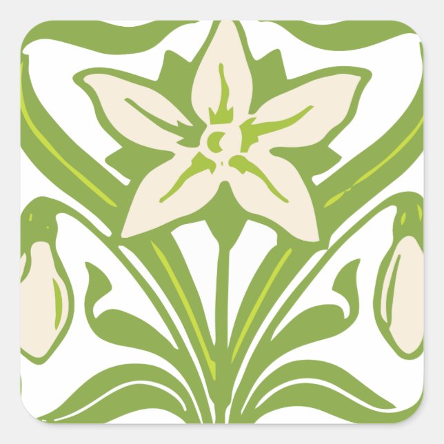 Vintage Jugendstil-Schneeschuhwanderung Quadratischer Aufkleber (Vorderseite)