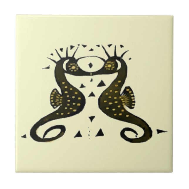 Vintage Jugendstil-Seepferde Fliese (Vorderseite)