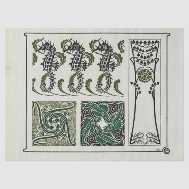 Vintage Jugendstil-Seepferde von Maurice Verneuil Seidenpapier (Vorderseite)