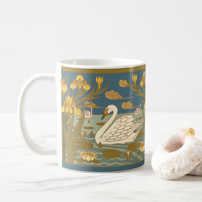 Vintage Jugendstil-Swans & Irische Frieze Kaffeetasse (Mit Donut)