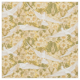 Vintage Jugendstil-Tauben und Lilien-Muster Stoff