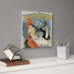Vintage Jugendstil, Taverne Olympia Restaurant Quadratische Wanduhr
