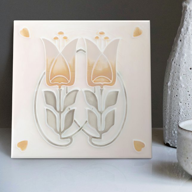 Vintage Jugendstil-Tulips & Herz Gibbons Fliese (Von Creator hochgeladen)