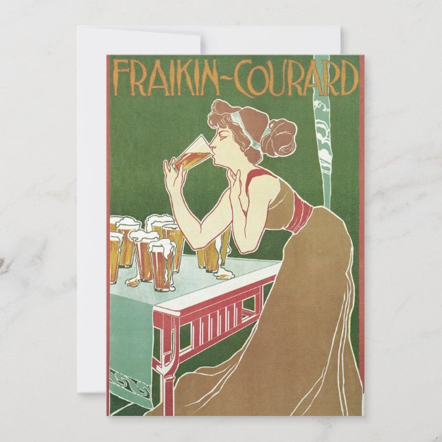 Vintage Jugendstilbrasserie Fraikin Courard Beer Einladung (Vorderseite)