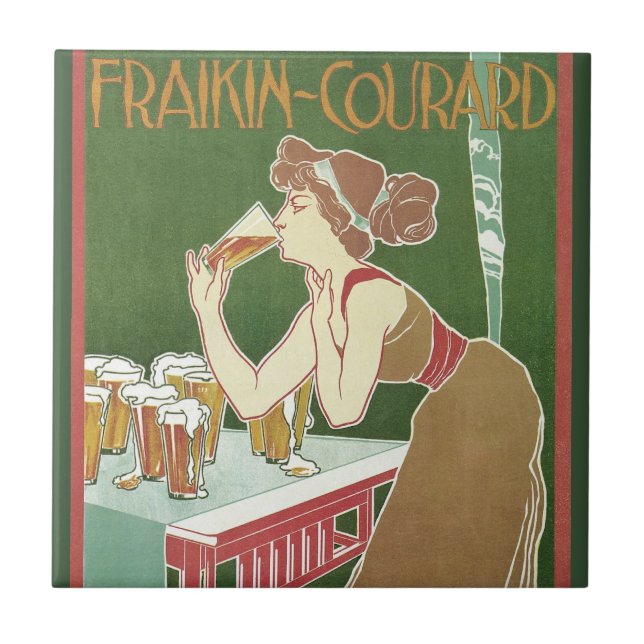 Vintage Jugendstilbrasserie Fraikin Courard Beer Fliese (Vorderseite)