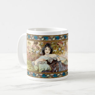 Vintage Jugendstilfrau von Alphonse Mucha Tasse