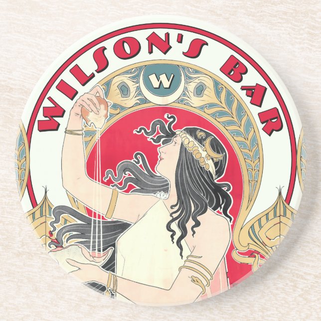 Vintage Jugendstilfrau von Livemont Pub oder Bar Getränkeuntersetzer (Vorne)