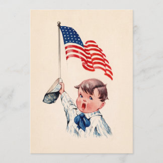 Vintage Junge Amerikanische Flagge 4. Juli Postkar Einladung