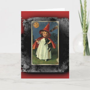 Vintage junge Halloween-Hexe Karte
