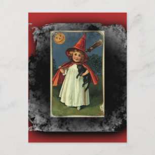 Vintage junge Halloween-Hexe Postkarte