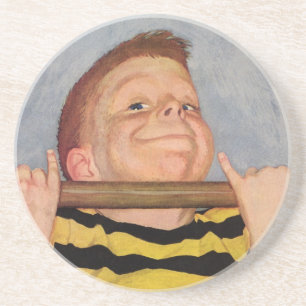 Vintage Junge macht Klimmzüge, Fitness und Bewegun Getränkeuntersetzer