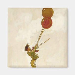 Vintage Junge mit roten Ballons auf einer Geburtst Magnet