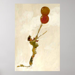 Vintage Junge mit roten Ballons auf einer Geburtst Poster