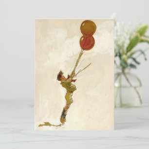 Vintage Junge mit roten Luftballons auf einer Gebu Einladung