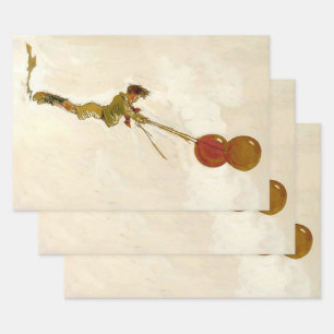 Vintage-Junge mit roten Luftballons auf einer Gebu Geschenkpapier Set