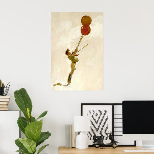 Vintage-Junge mit roten Luftballons auf einer Gebu Poster