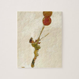 Vintage Junge mit roten Luftballons auf einer Gebu Puzzle