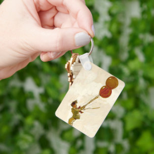 Vintage Junge mit roten Luftballons auf einer Gebu Schlüsselanhänger