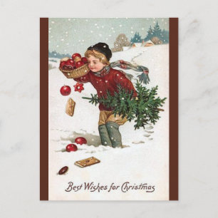 Vintage Junge mit Weihnachtsbaum Weihnachtspostkar Postkarte