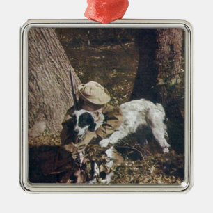 Vintage Junge und sein Jagdhund Silbernes Ornament