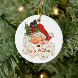 Vintage junge Weihnachtsfamilie Keramik Ornament