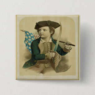 Vintage junger Junge mit Flagge und Säbel Button
