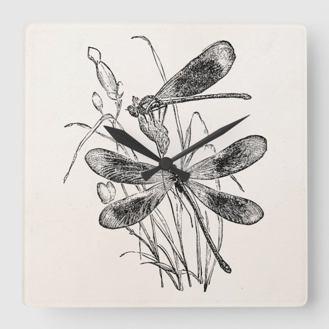 Vintage Jungfrau-Libellen-personalisierte Quadratische Wanduhr (Vorderseite)
