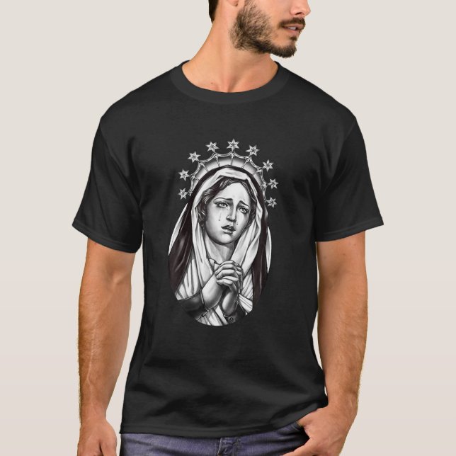 Vintage Jungfrau Mary Christlich Tattoo T-Shirt (Vorderseite)