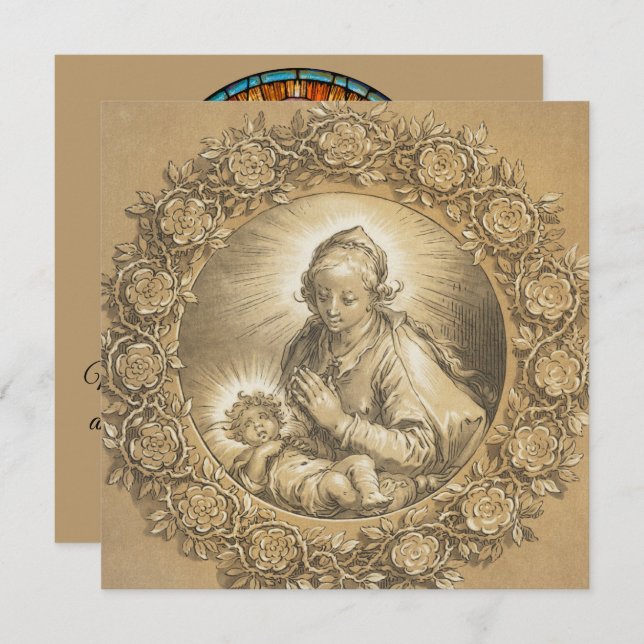 Vintage Jungfrau Mary & Jesus Religious Neujahr Karte (Vorne/Hinten)