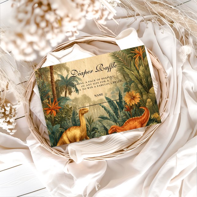 Vintage Jungle Dinosaur Baby Shower Diapper Raffle Begleitkarte (Von Creator hochgeladen)