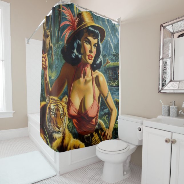 Vintage Jungle Pulp Girl Duschvorhang (Beispiel)