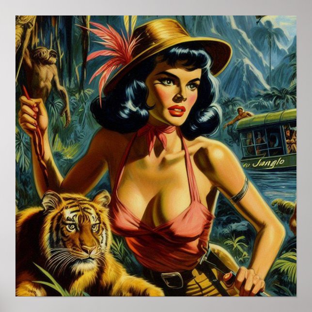 Vintage Jungle Pulp Girl Poster (Vorne)