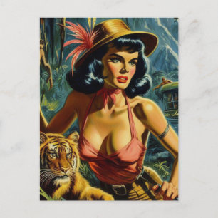 Vintage Jungle Pulp Girl Postkarte