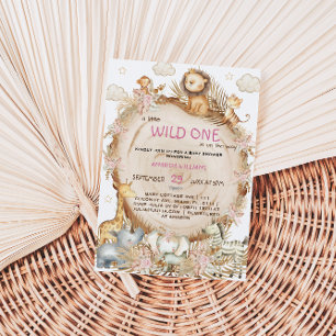 Vintage-Jungle-Safari-Themen-Baby-Party für Mädche Einladung