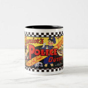 VINTAGE JUNIOR POLICE OUTFIT SCHACHTELDECKEL AUS D ZWEIFARBIGE TASSE