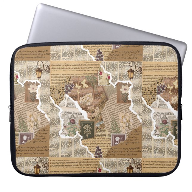 Vintage Junk Journal Ephemera Laptop-Hülle Laptopschutzhülle (Vorderseite)