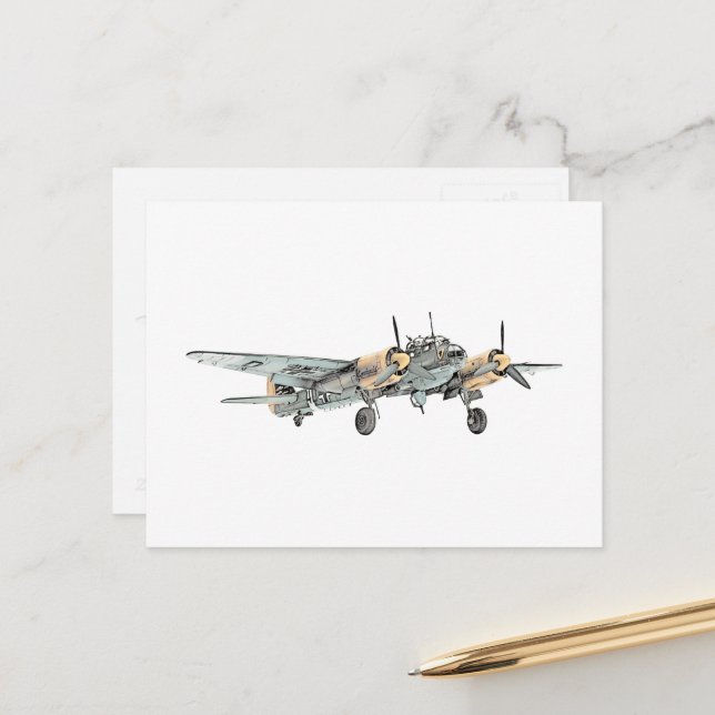 Vintage Junkers Ju 88 Zeichnend Bomberflugzeuge Postkarte (Vorderseite/Rückseite Beispiel)