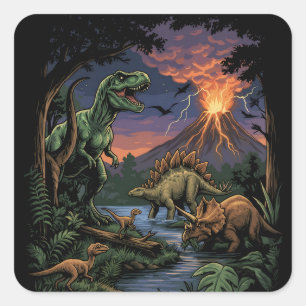 Vintage-Jurassic-Dinosaurier Rex und Triceratops Quadratischer Aufkleber
