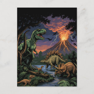 Vintage-Jurazeit-Dinosaurier Rex und Triceratops  Postkarte