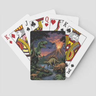 Vintage-Jurazeit-Dinosaurier Rex und Triceratops Spielkarten