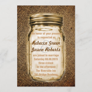 vintage Jute-Landhaus-Rustico-Mason-Glas-Hochzeit Einladung
