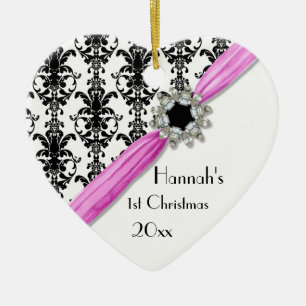 Vintage Juwel-Schnallen-Schwarz-weißes Damast-Band Keramikornament