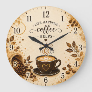 Vintage-Kaffe-Zitat-Rundwanduhr-Dekor Große Wanduhr