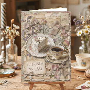 Vintage Kaffee und Kuchen Personalisierter Geburts Karte