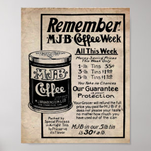 Vintage-Kaffee-Werbung MJB Kaffee-Verkaufsdruck Poster