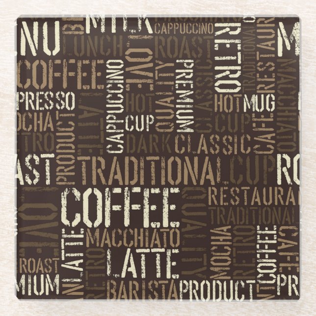 Vintage Kaffeeerlebnis Nahtloses Muster Glasuntersetzer (Vorderseite)