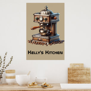 Vintage Kaffeemaschine mit Individuelle Name Poster