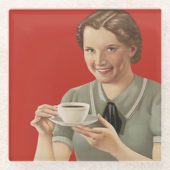 Vintage Kaffeewerbung Glasuntersetzer (Vorderseite)