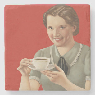 Vintage Kaffeewerbung Steinuntersetzer